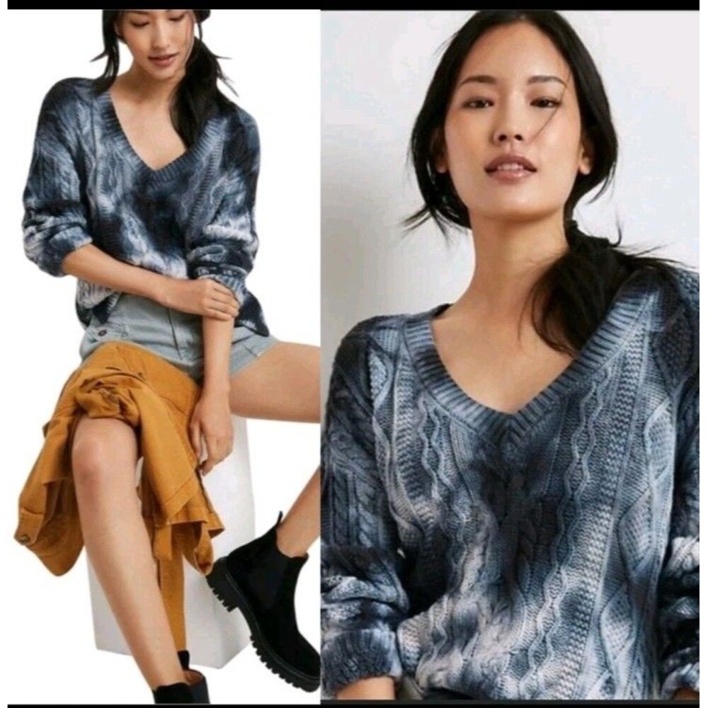 Pilcro Anthropologie Tie Dye Joni Sweater Womens Small XS Cable Knit Black